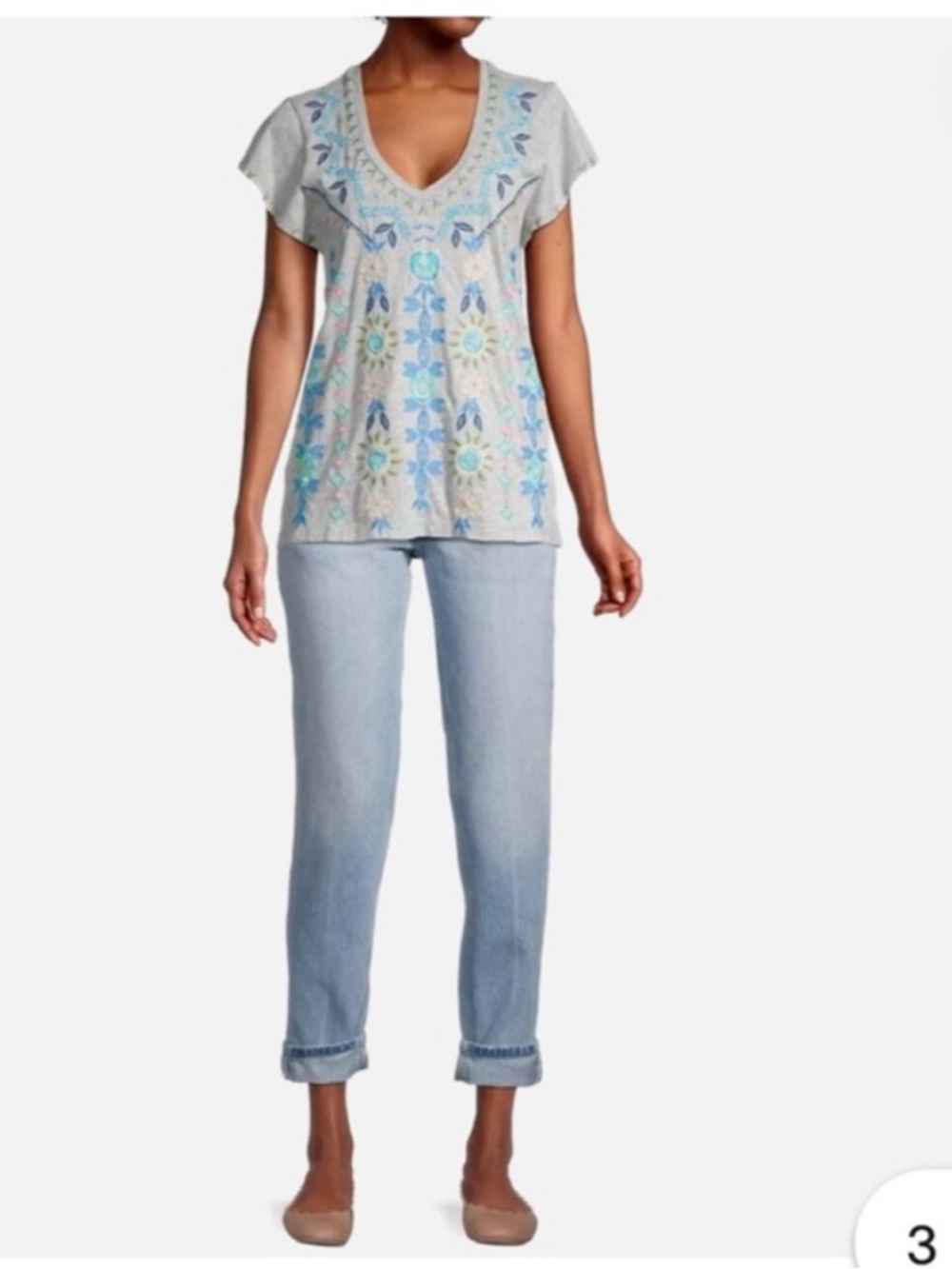 Johnny Was Oriel Embroidered Cotton Flutter Sleeve Top – PXL Petite XL Like New - Picture 7 of 16